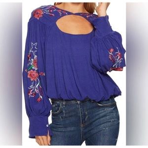 Free People Lita Embroidered Top Size L